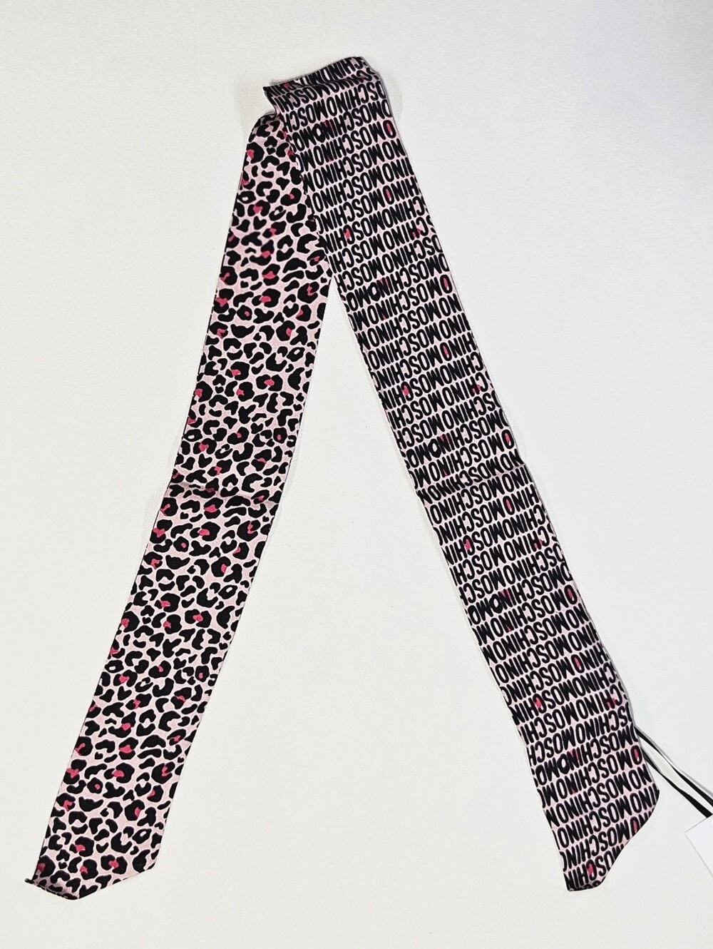 Moschino Scarf 100% Silk Pink Multi Leopard Print Logo Classic Y2k Preppy Modern